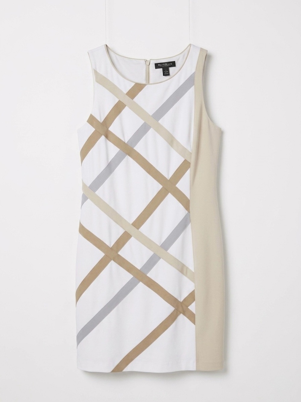 White House Black Market White Sleeveless Geometric Shift Dress